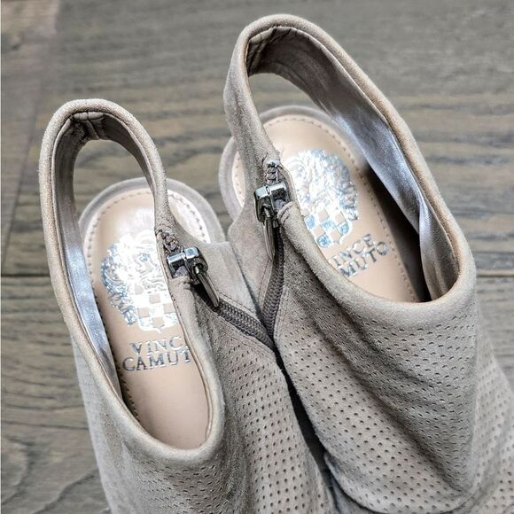 Vince Camuto Kentvi Chunky Block Heel Ruched Cuff Perforation Sandal in Beige - Picture 6 of 14